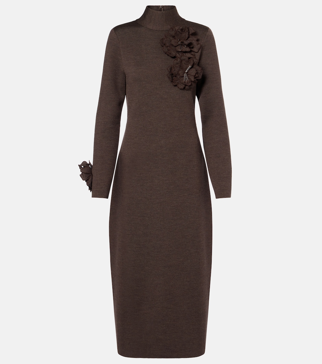 Floral-appliqué wool-blend midi dress | Oscar de la Renta