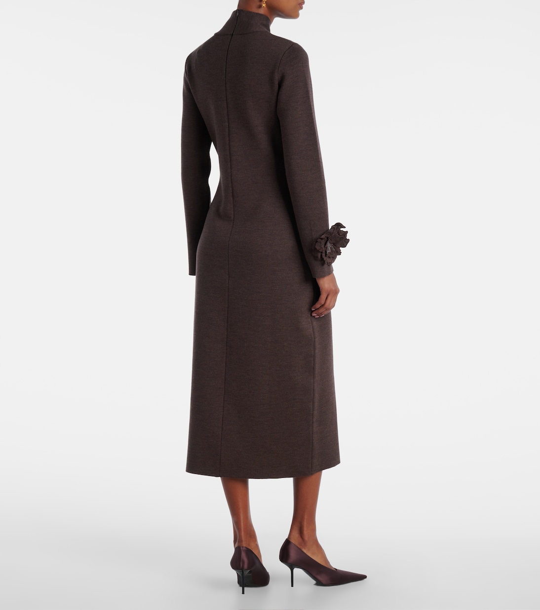 Floral-appliqué wool-blend midi dress | Oscar de la Renta