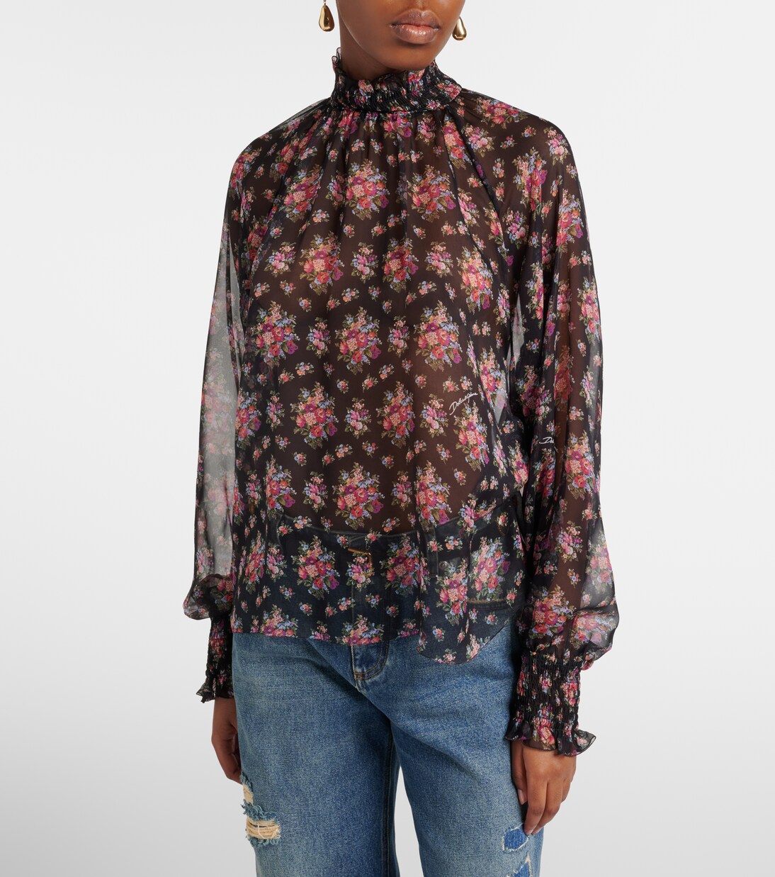Floral ruffled sheer silk blouse | Dolce&Gabbana