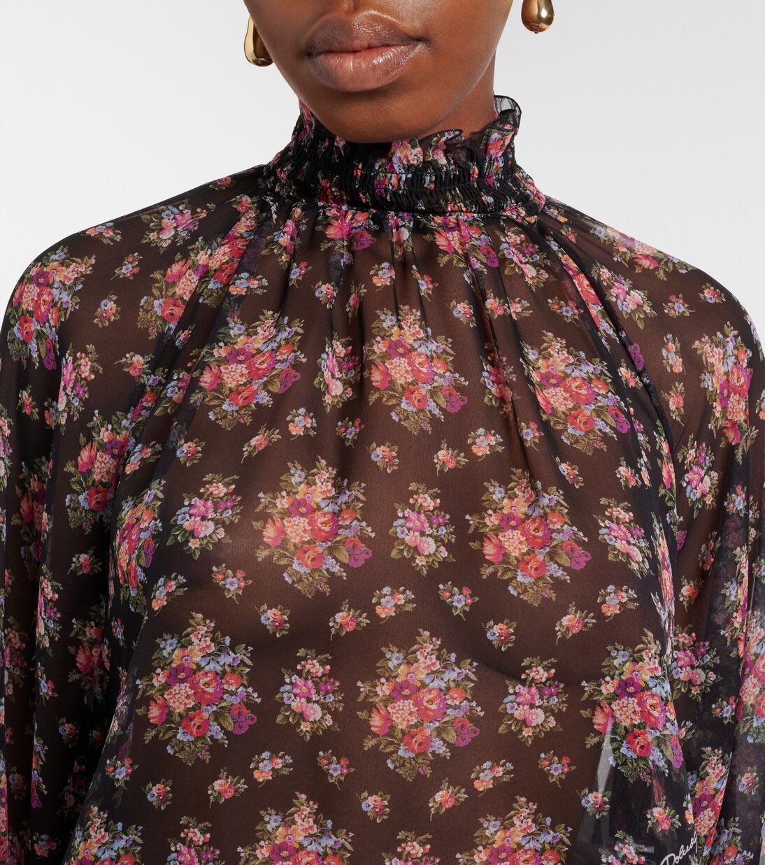 Floral ruffled sheer silk blouse | Dolce&Gabbana