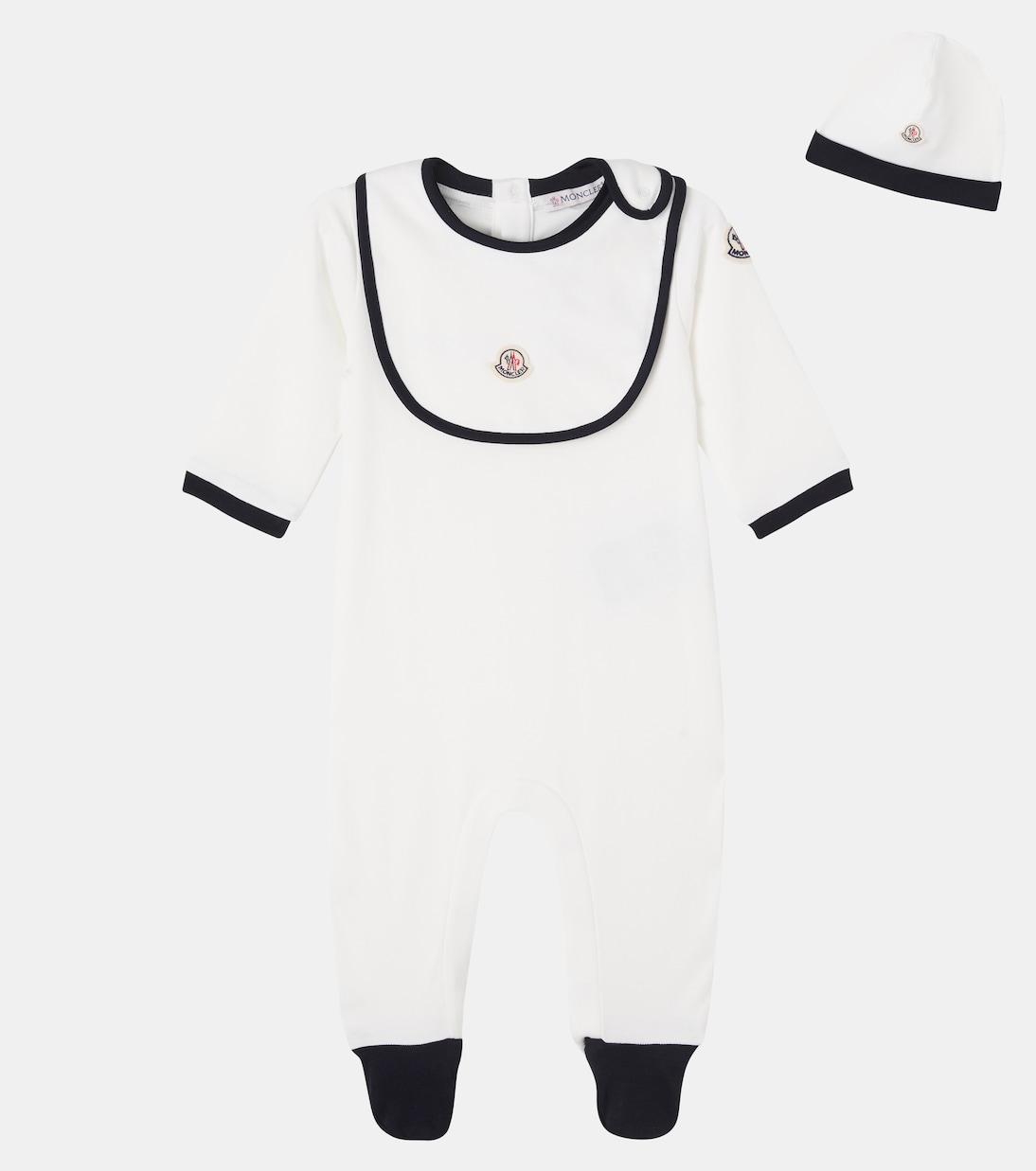 Baby cotton jersey beanie, bib, bodysuit, and onesie set | Moncler Enfant