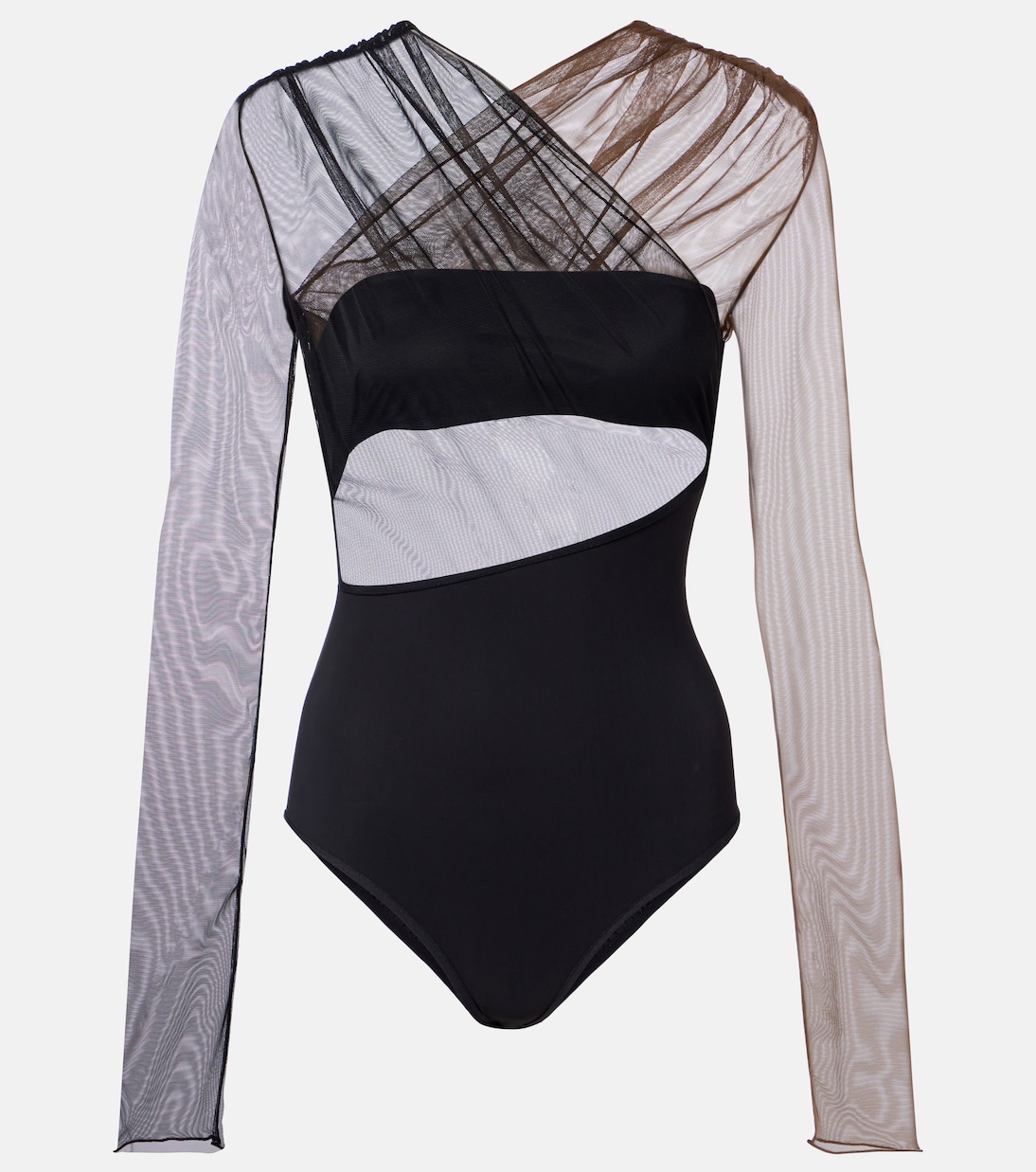 Cutout ruched sheer bodysuit | Nensi Dojaka