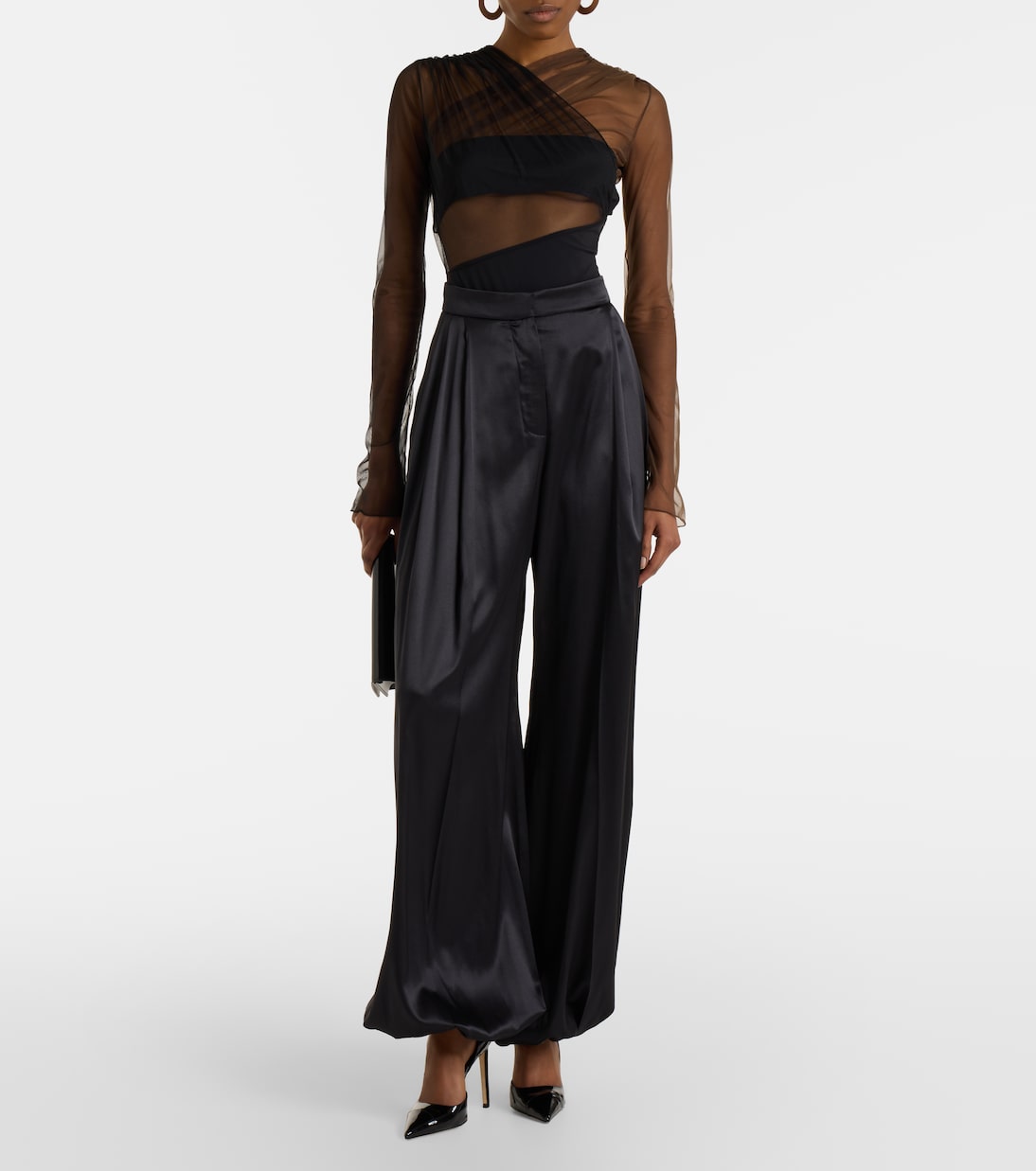 Cutout ruched sheer bodysuit | Nensi Dojaka