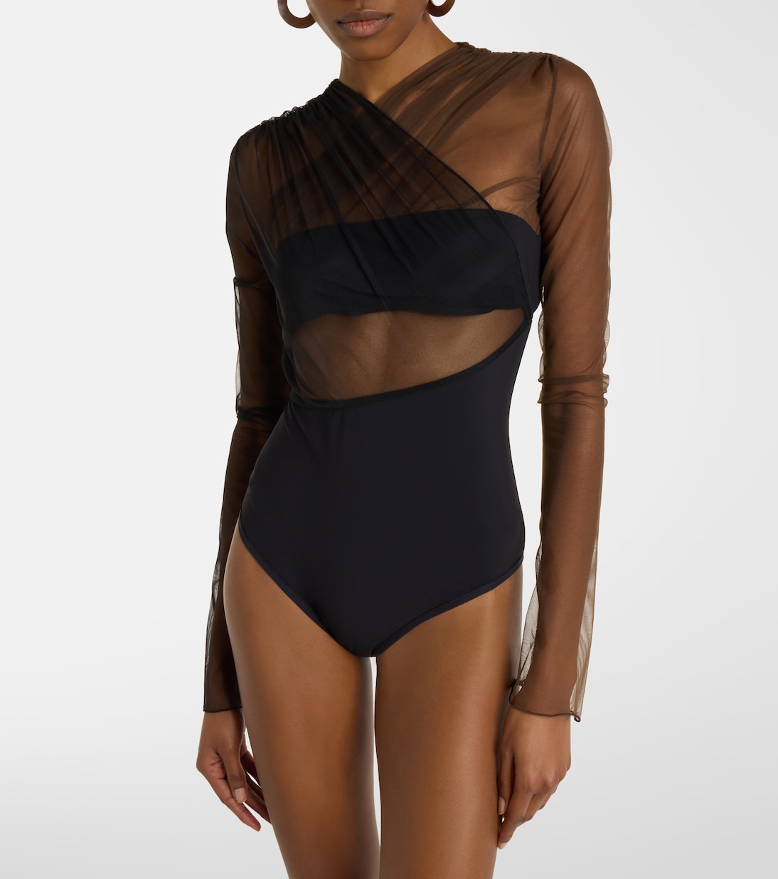Cutout ruched sheer bodysuit | Nensi Dojaka