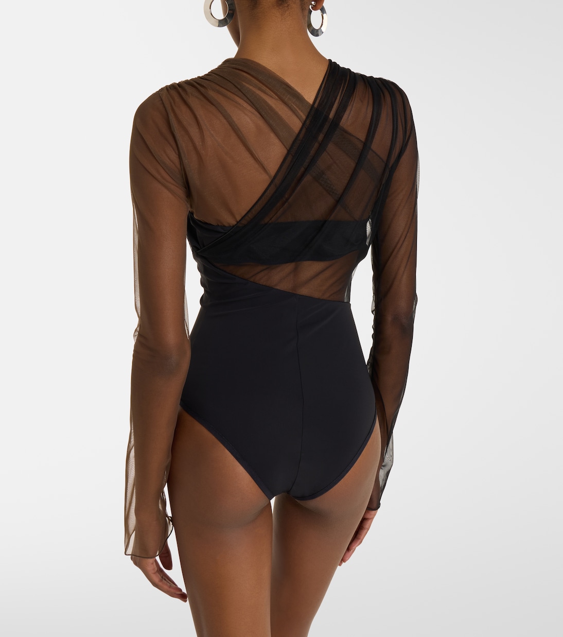 Cutout ruched sheer bodysuit | Nensi Dojaka