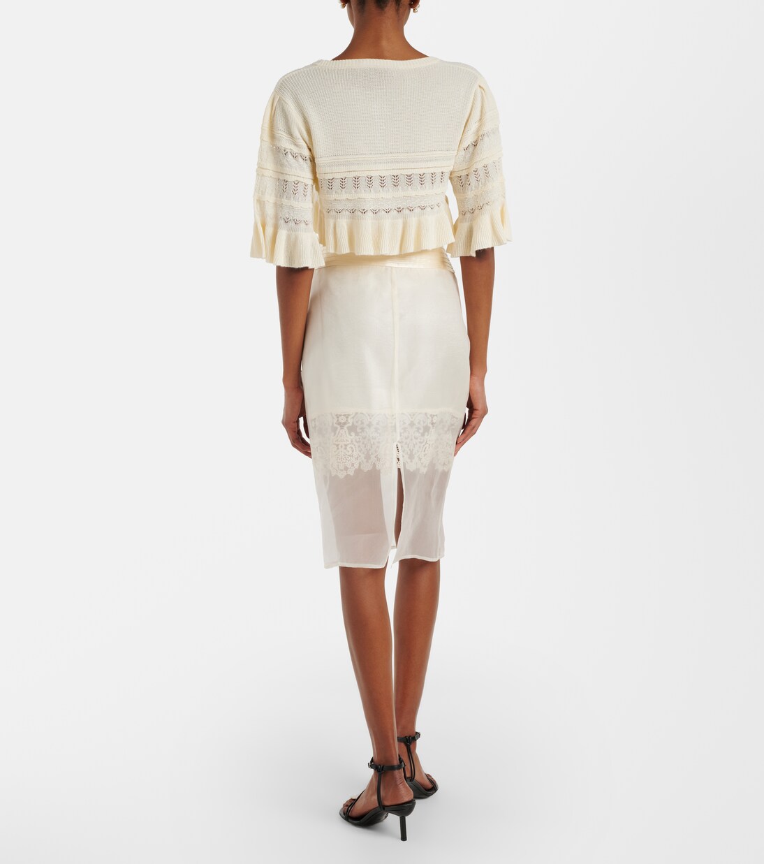 تنورة ميدي من التول مقلّمة بالدانتيل | Xu Zhi