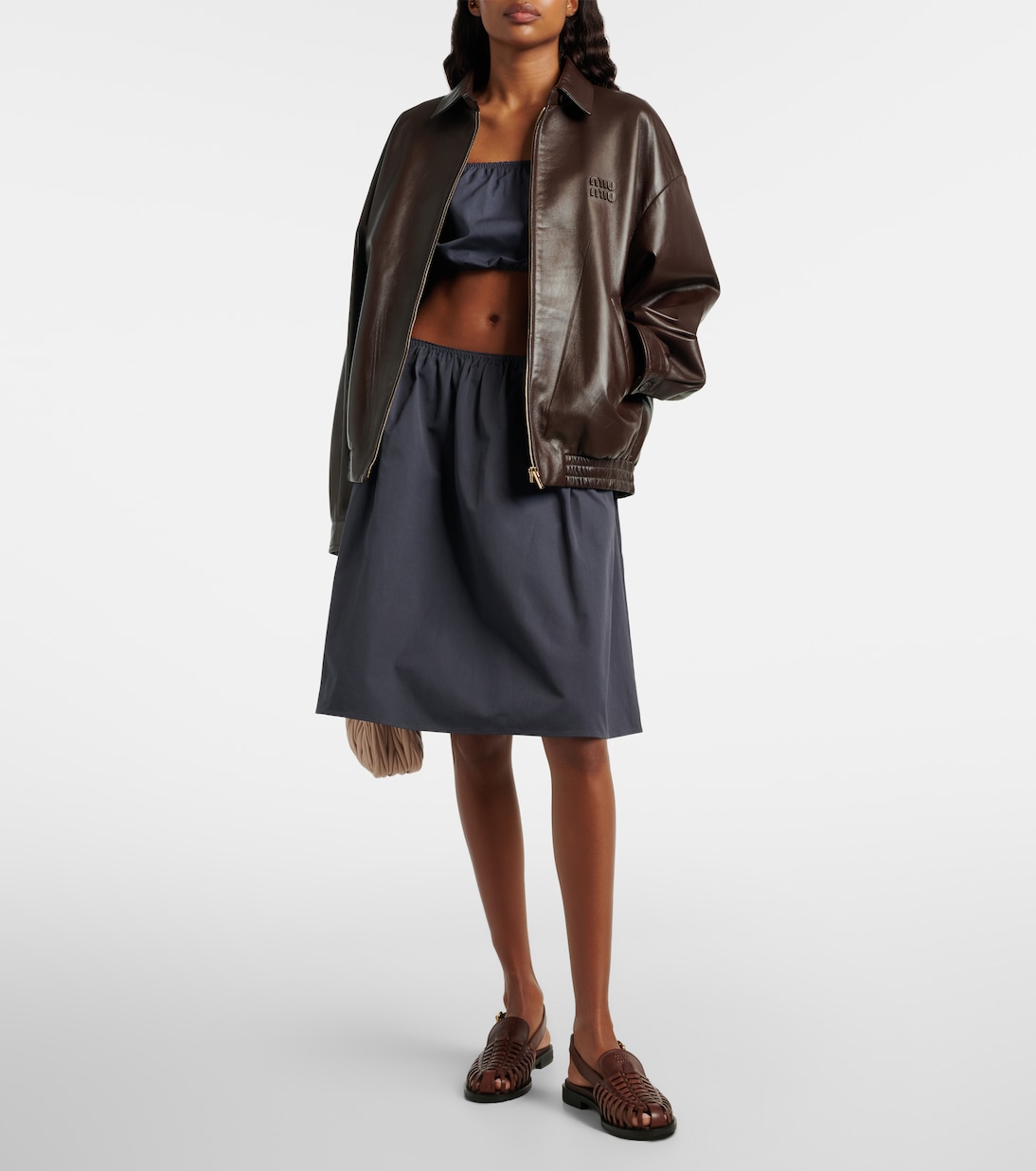 Off-shoulder cotton poplin crop top | Miu Miu