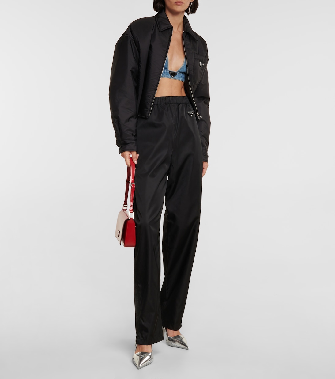Brassière en jean à logo | Prada