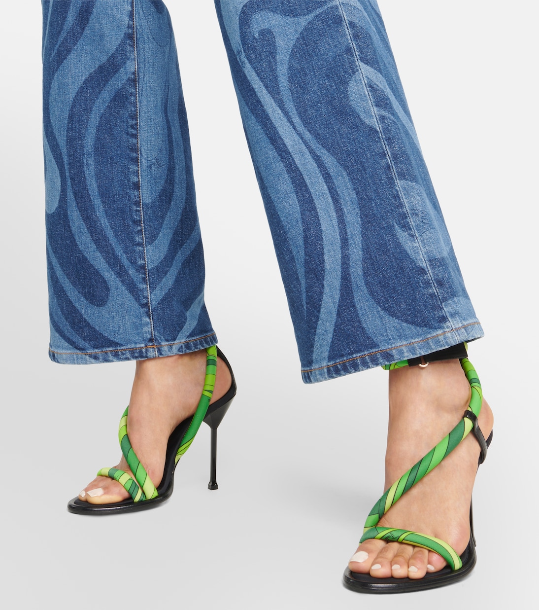 Iride leather-trimmed satin sandals | Pucci