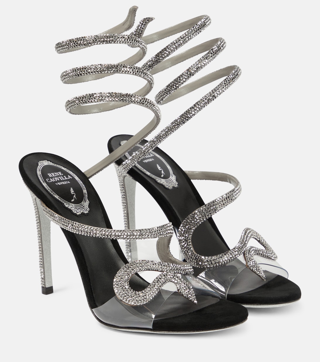 Snake embellished sandals 105 in black Rene Caovilla Mytheresa