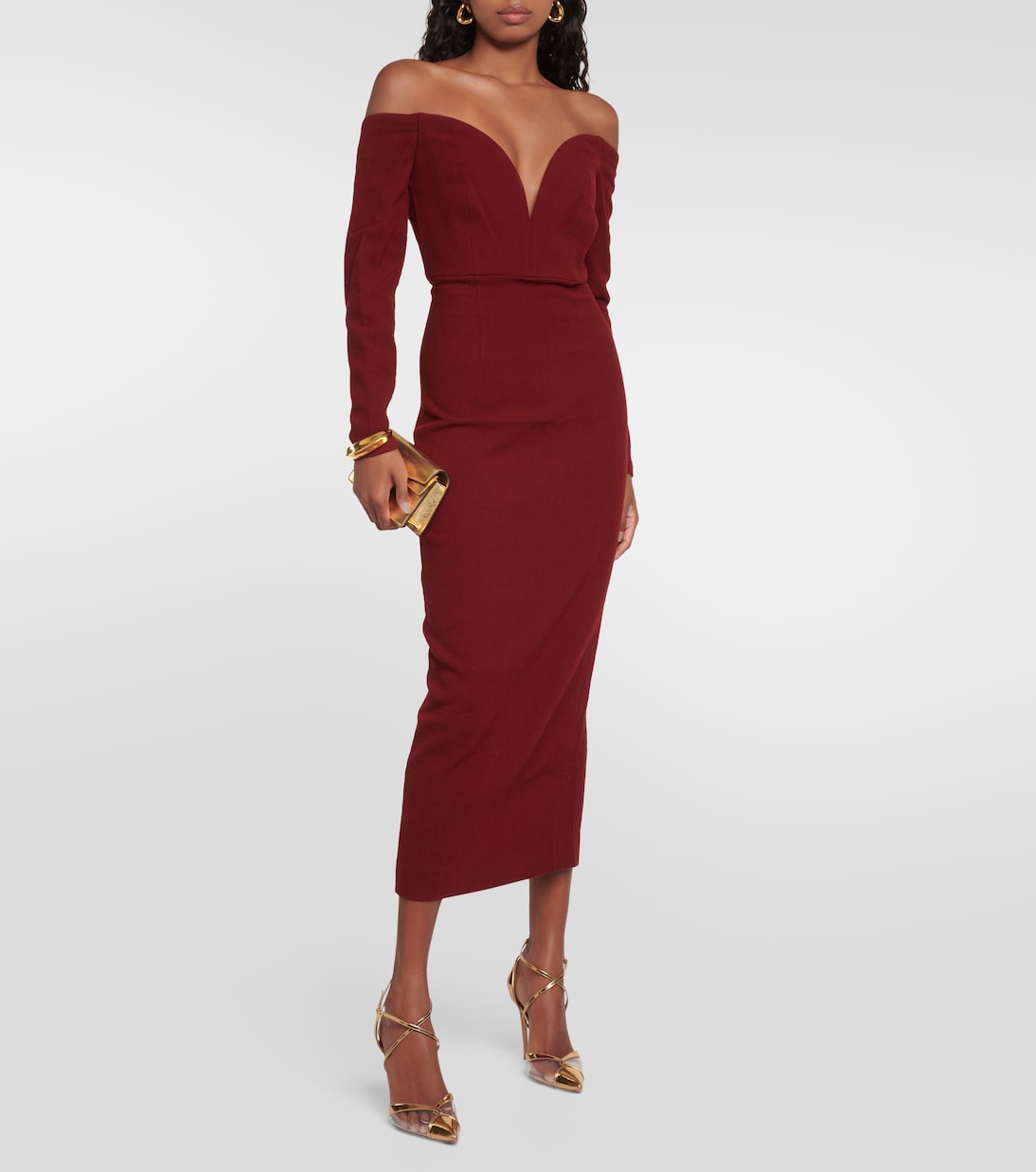 Robe midi en laine à encolure bardot | Roland Mouret