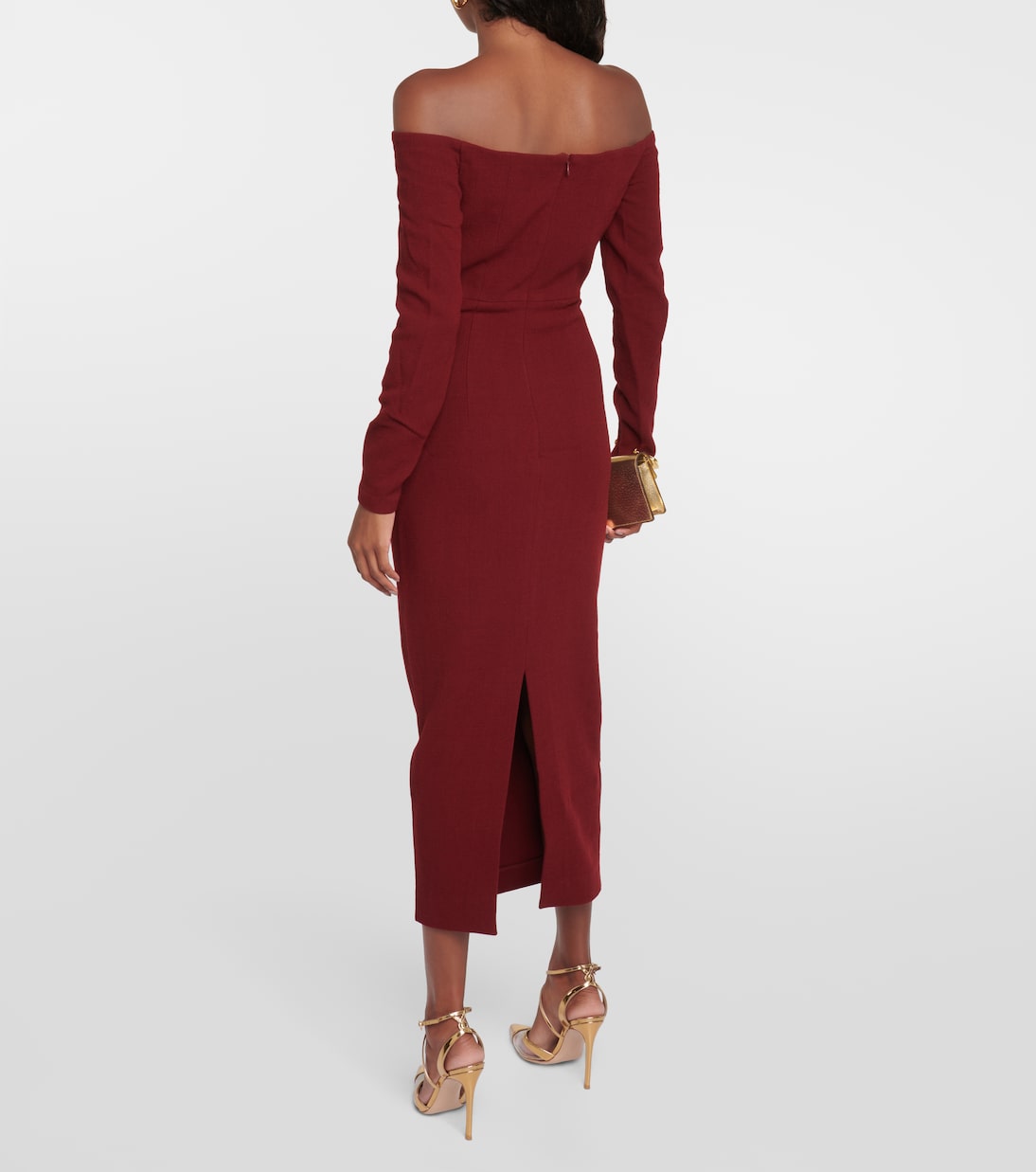 Robe midi en laine à encolure bardot | Roland Mouret
