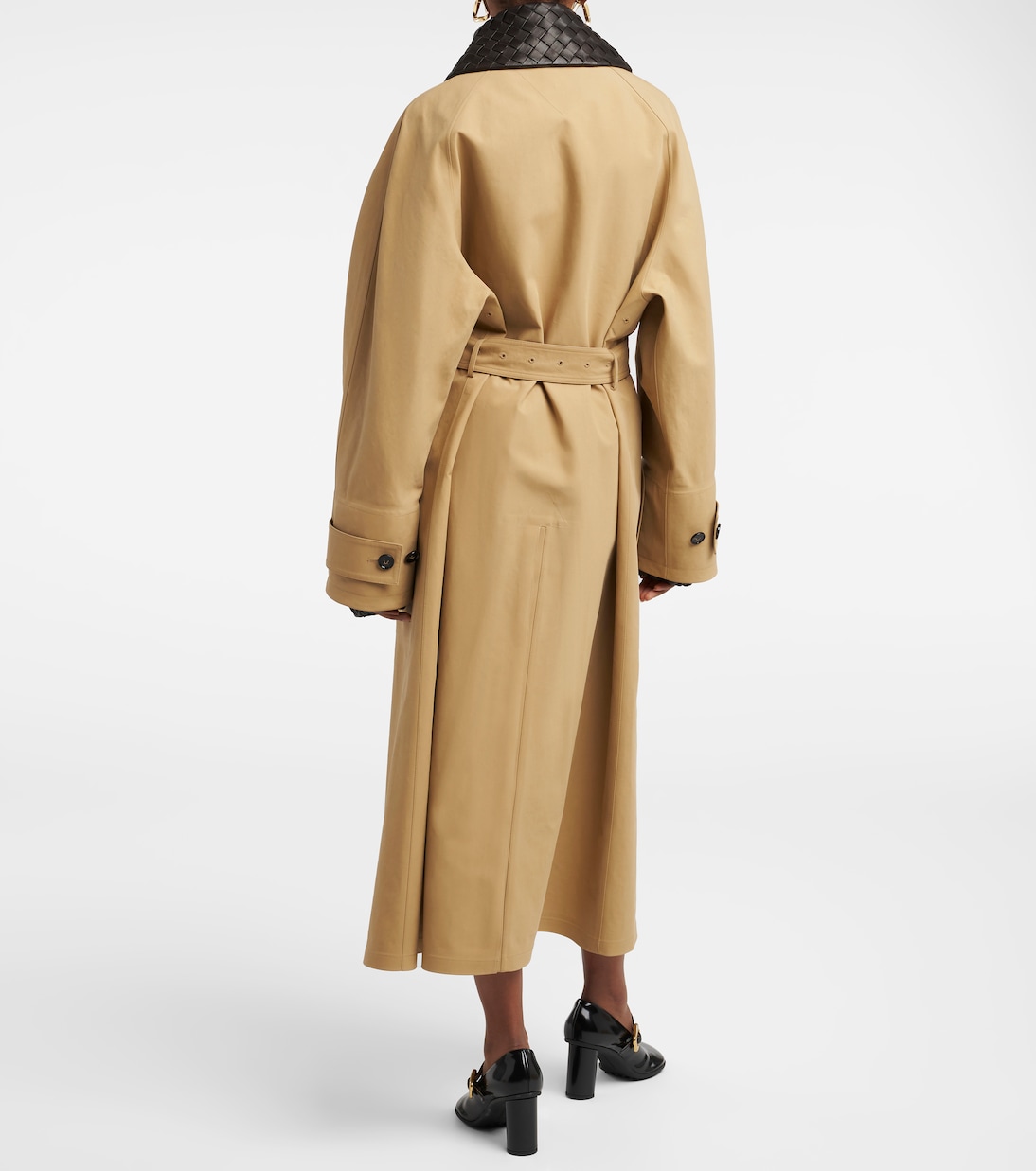 Trench in misto cotone con pelle | Bottega Veneta
