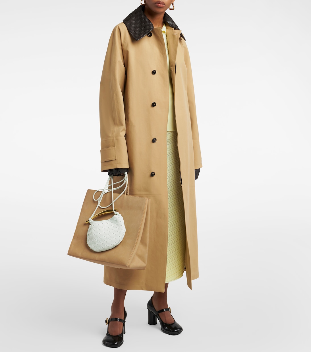Trench in misto cotone con pelle | Bottega Veneta