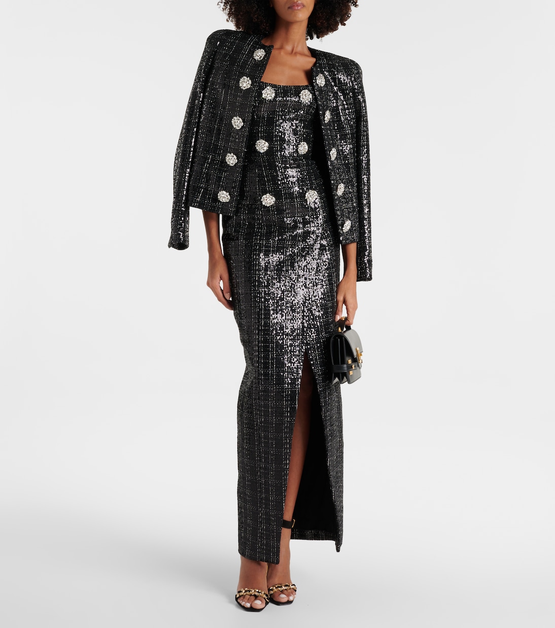 Robe longue en tweed à sequins | Balmain