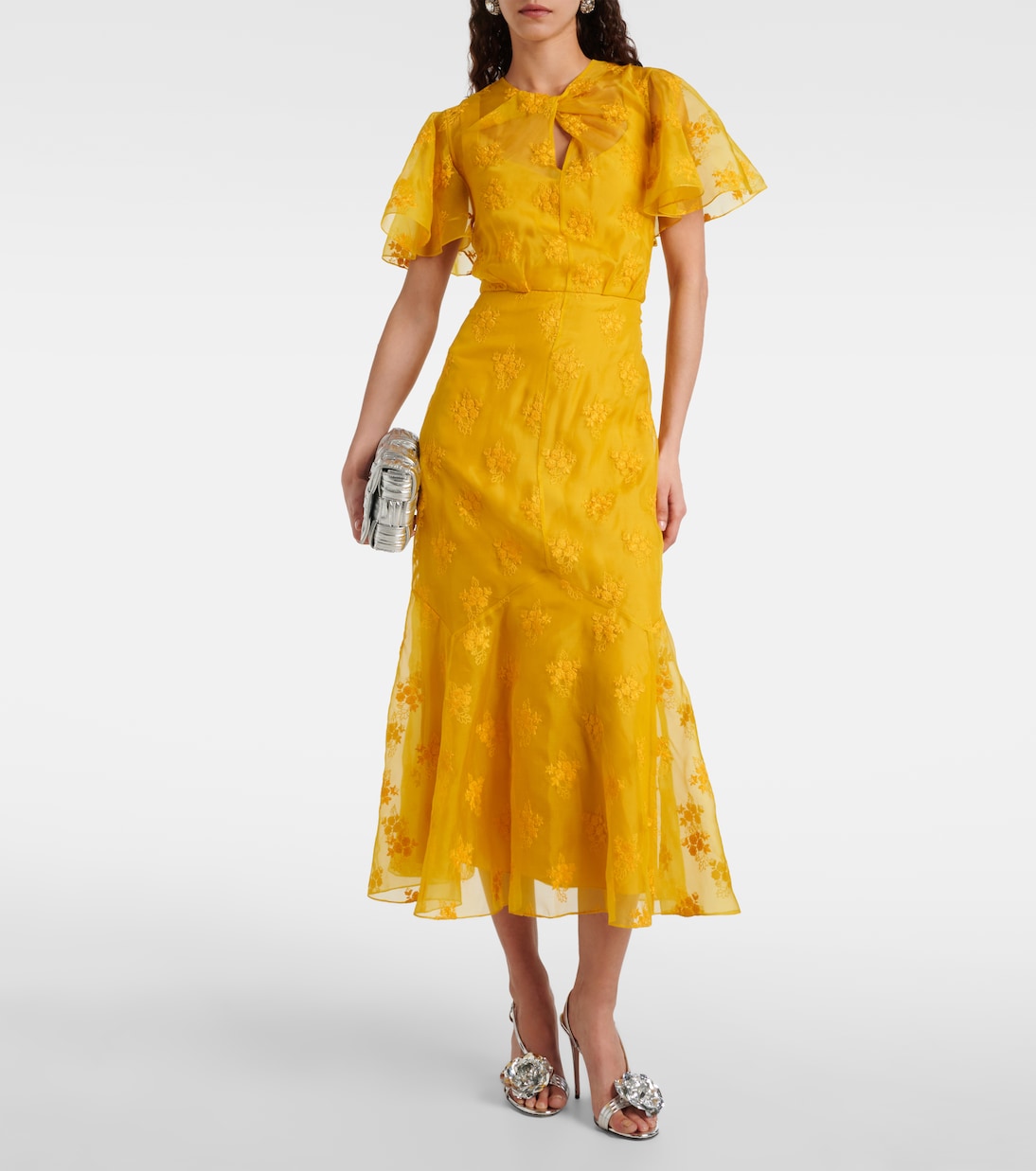 Vestido midi de organza de seda con apliques | Erdem