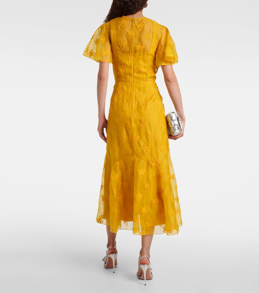 Vestido midi de organza de seda con apliques | Erdem