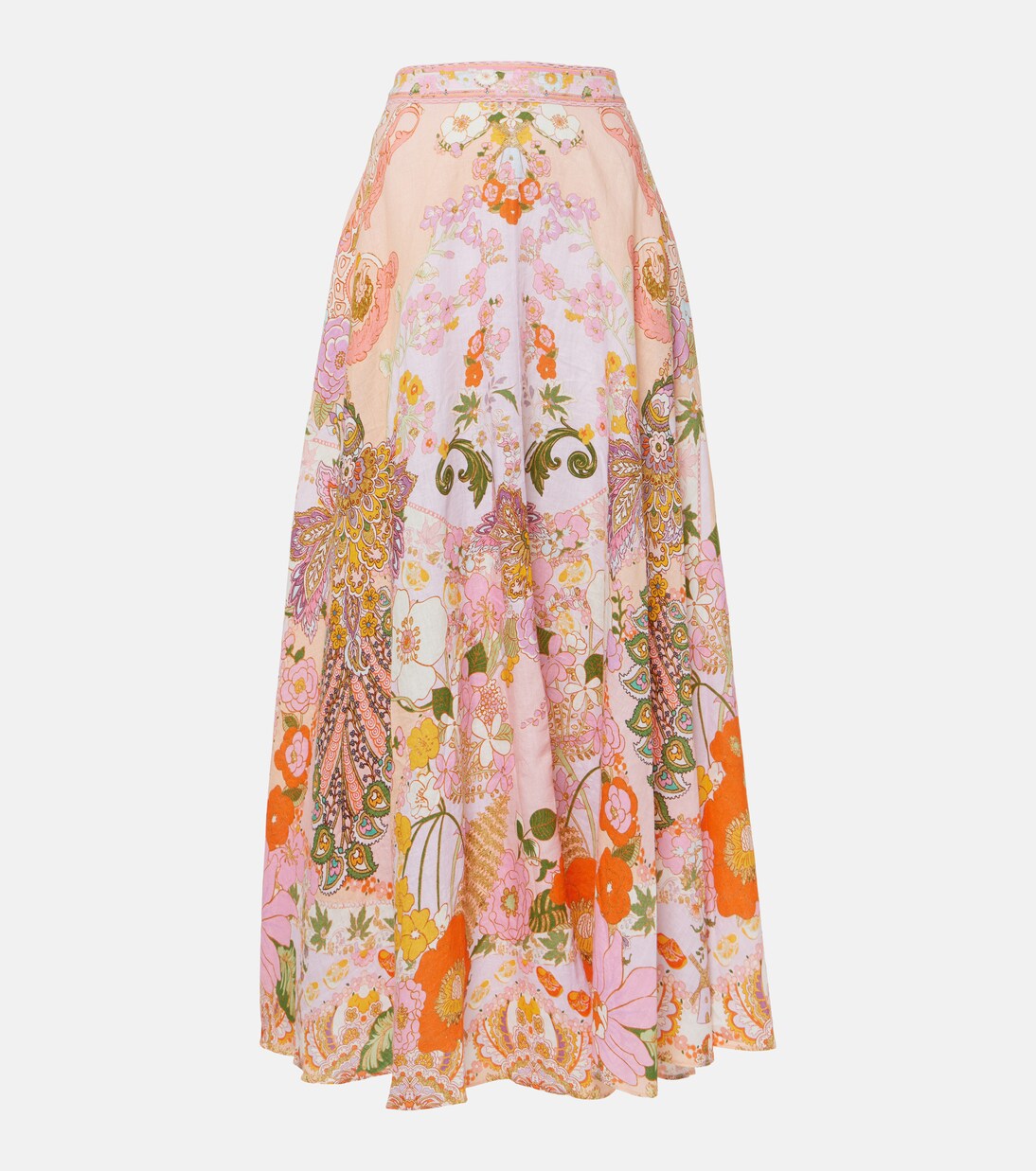 Embellished floral linen maxi skirt in multicoloured