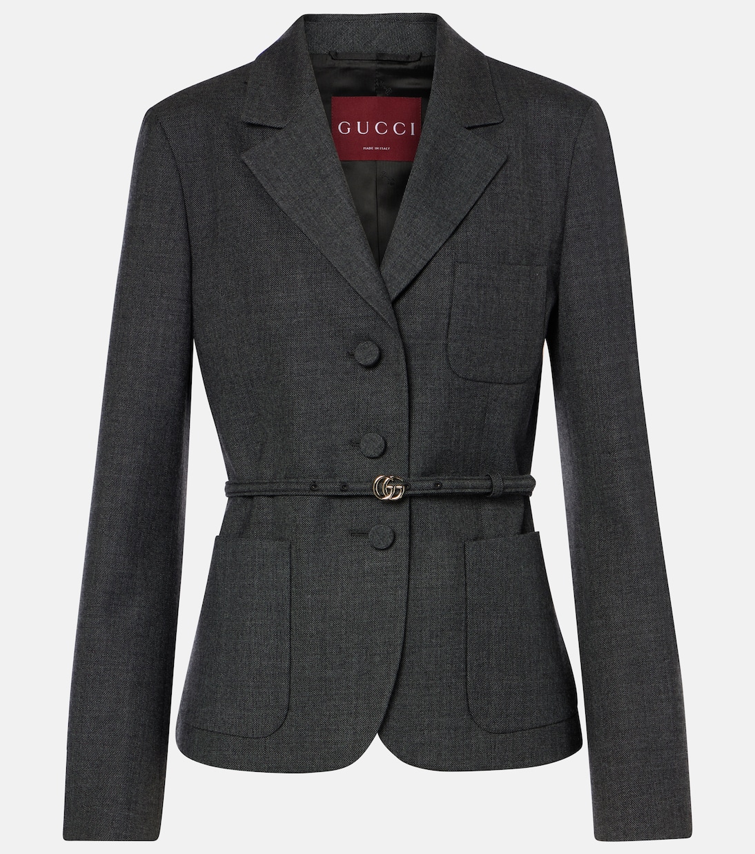 Double G belted wool grisaille blazer | Gucci