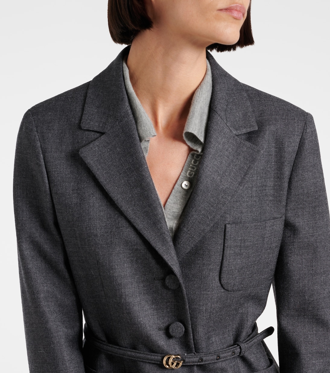 Double G belted wool grisaille blazer | Gucci