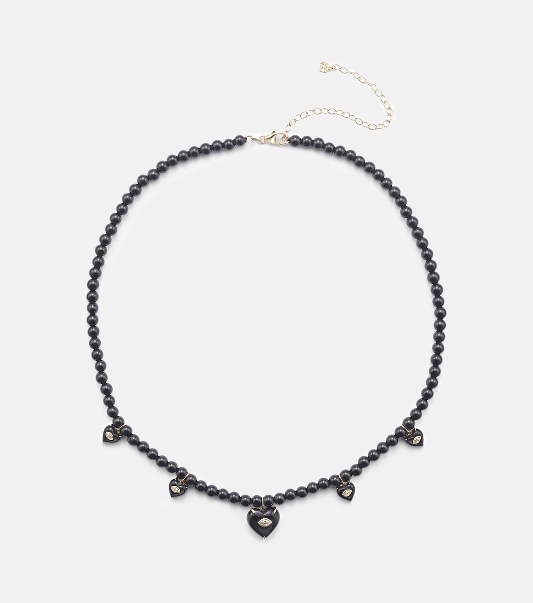 Collier Carved Heart en or 14 ct, perles, diamants et onyx | Sydney Evan