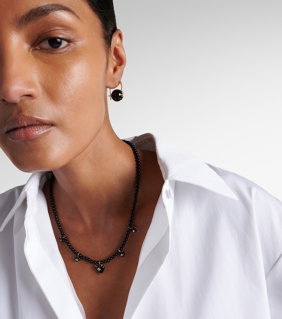 Collier Carved Heart en or 14 ct, perles, diamants et onyx | Sydney Evan