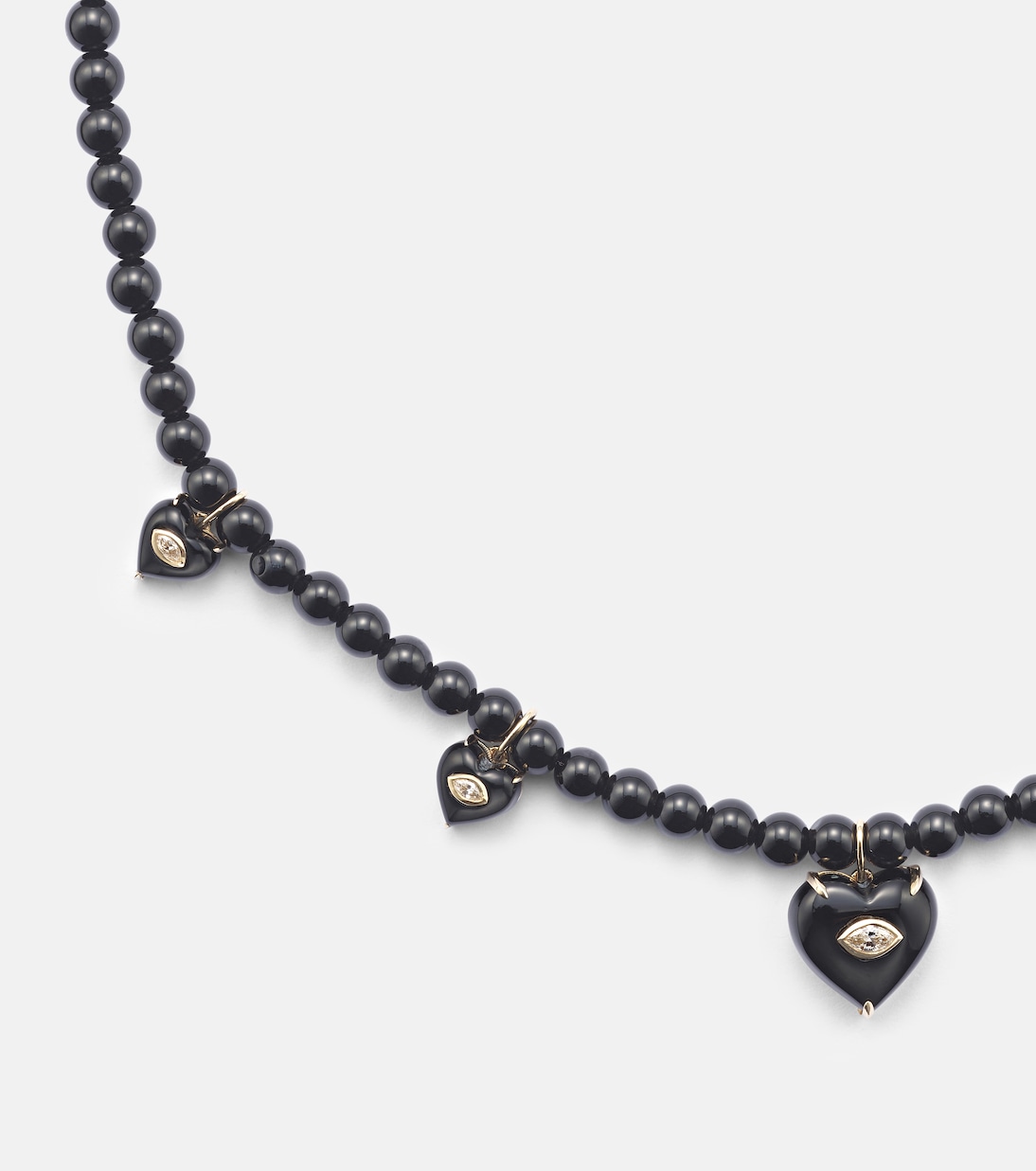 Collier Carved Heart en or 14 ct, perles, diamants et onyx | Sydney Evan