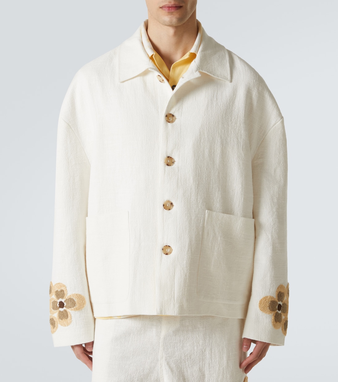 Giacca in lino e cotone bouclé a fiori | Commas
