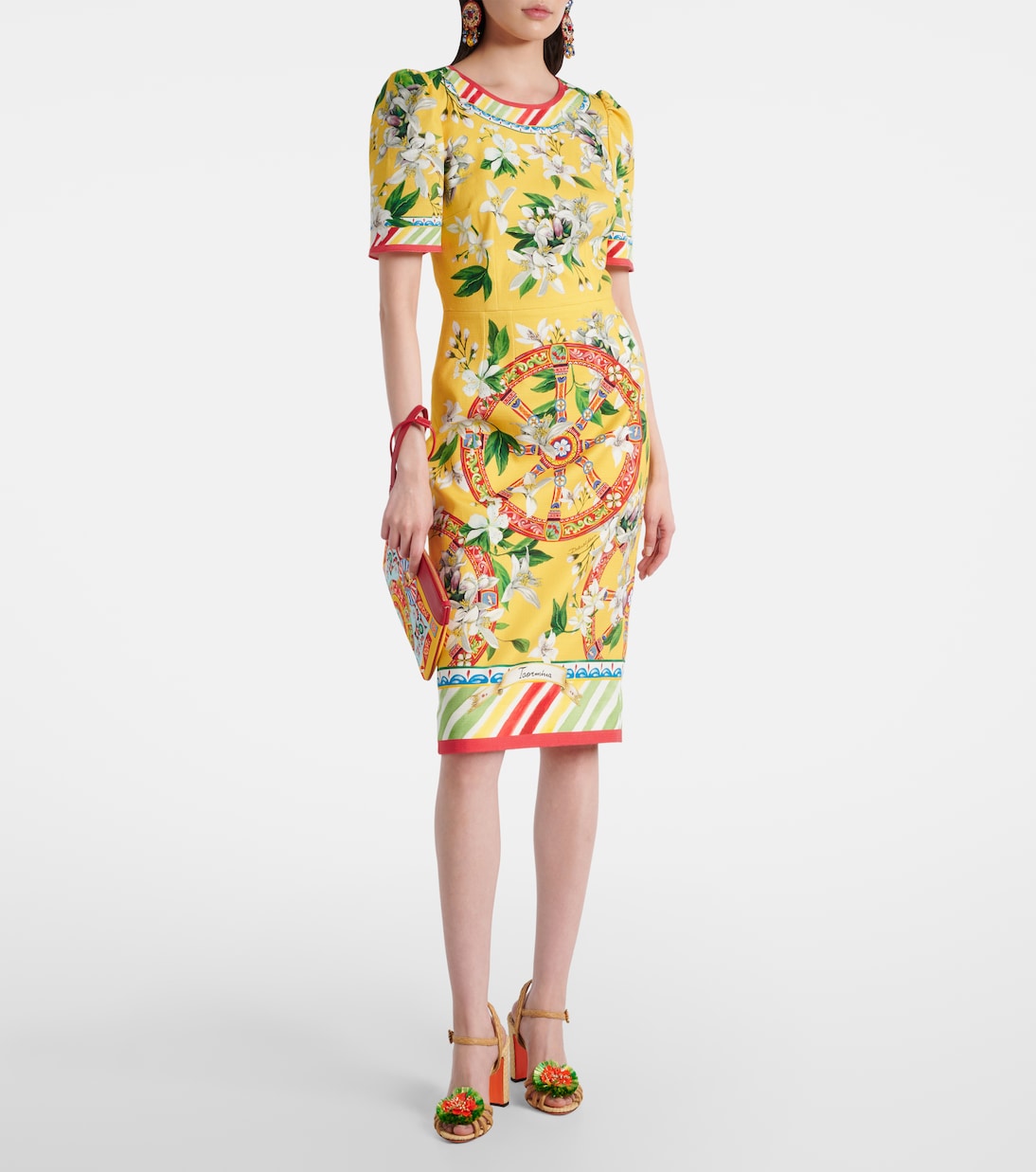 Abito midi in misto cotone con stampa | Dolce&Gabbana