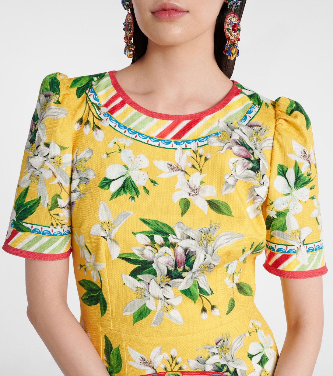 Abito midi in misto cotone con stampa | Dolce&Gabbana