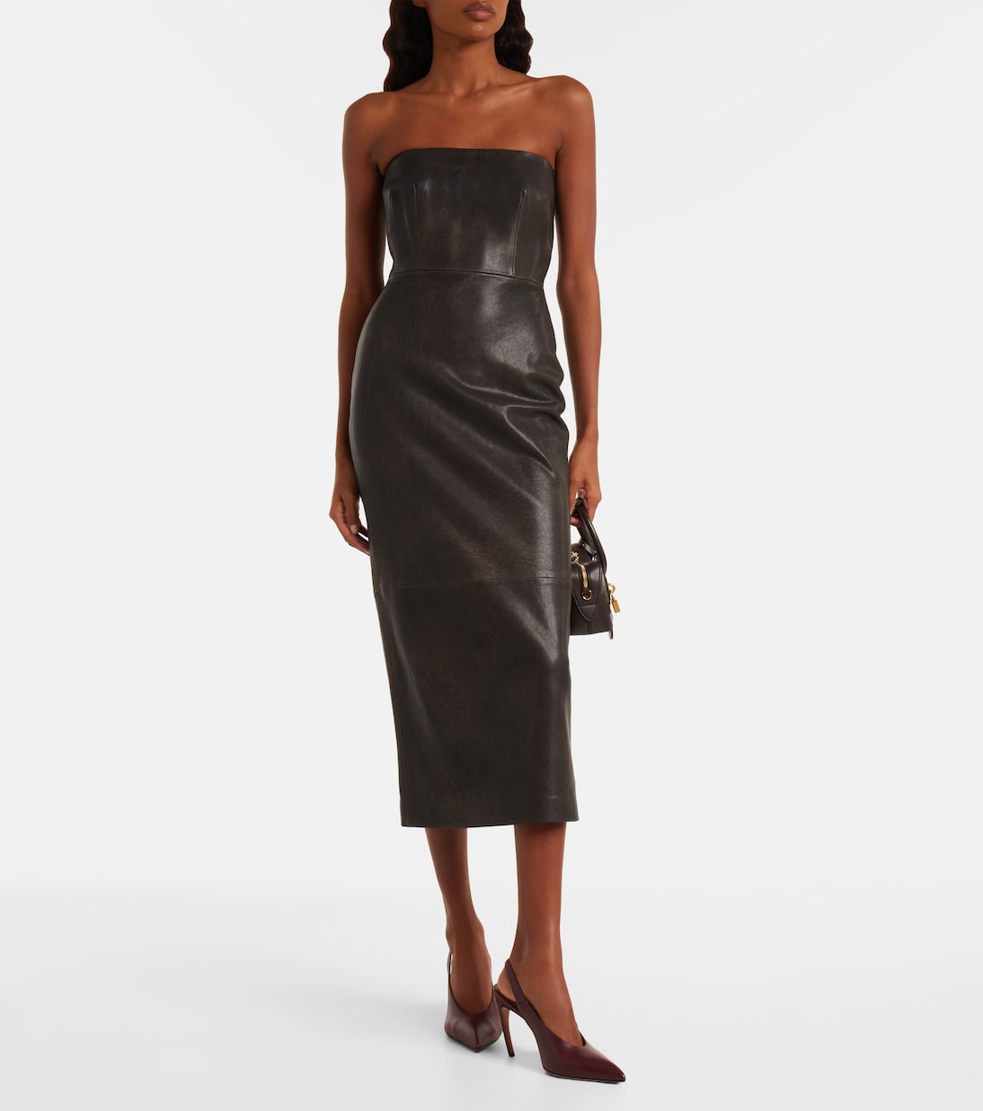 Vestido midi de piel | Alex Perry