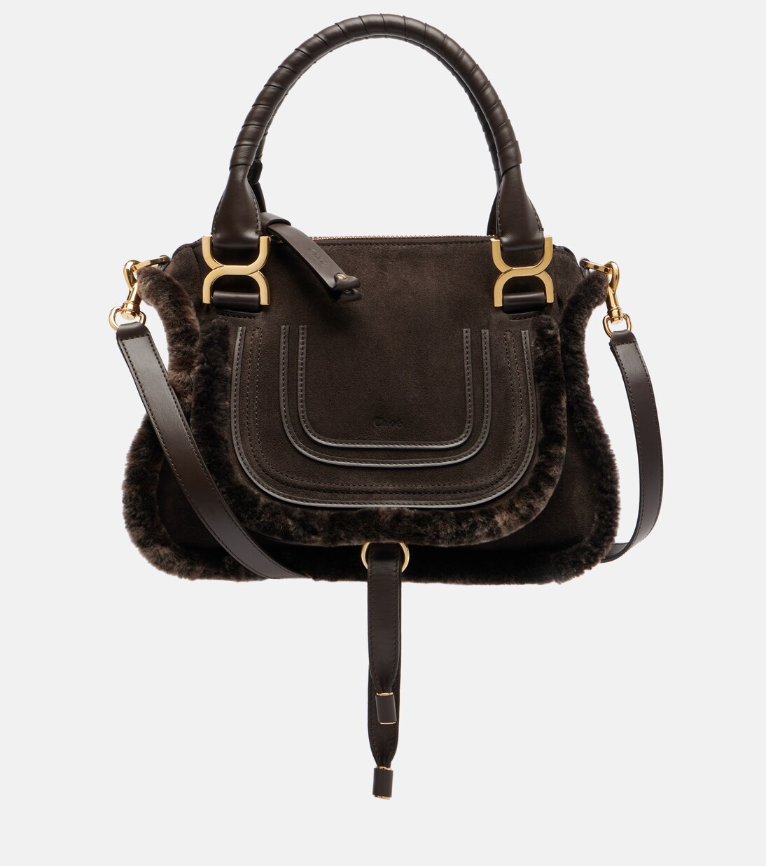 Marcie Small shearling-trimmed suede tote bag | Chloé