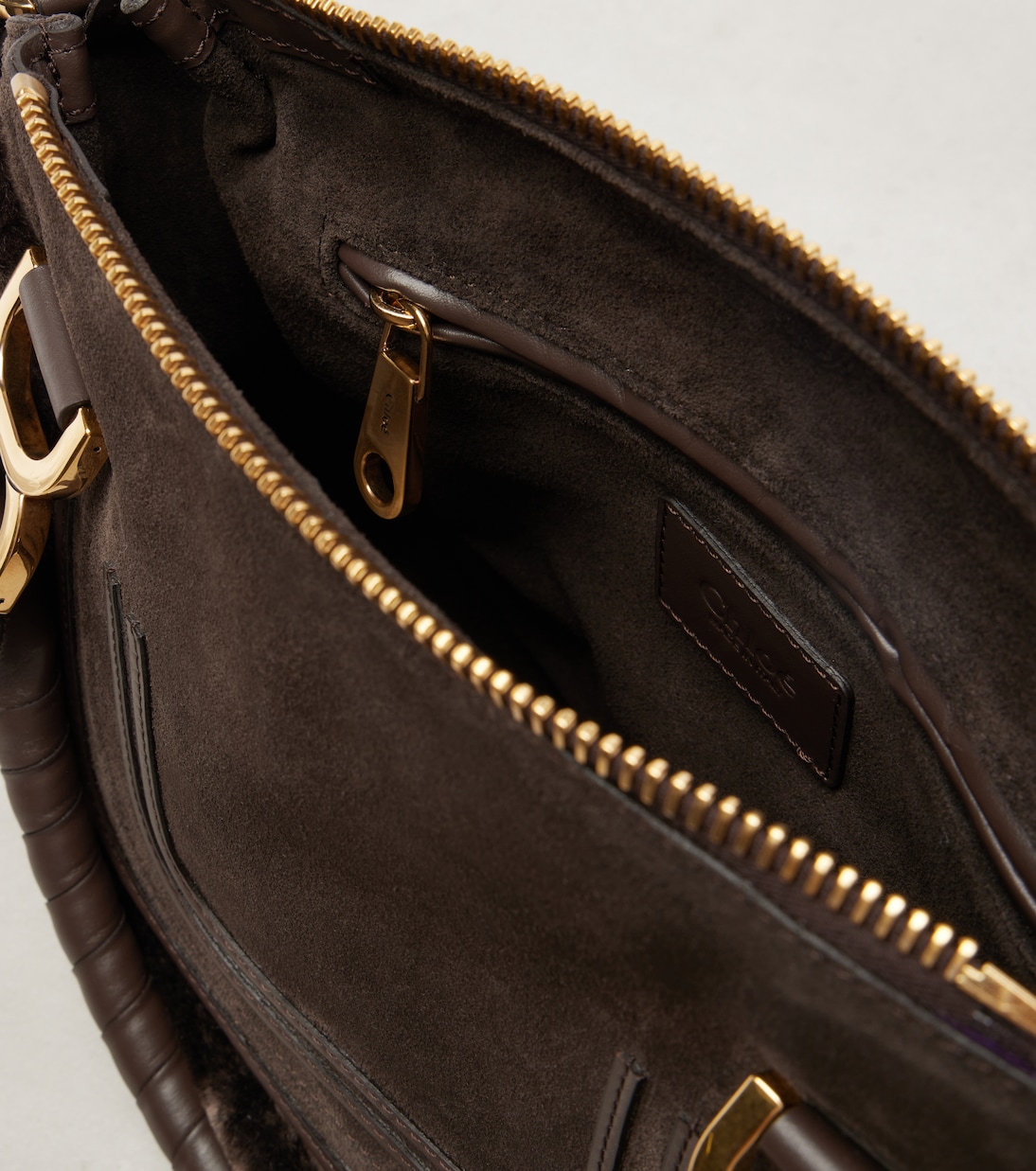 Marcie Small shearling-trimmed suede tote bag | Chloé