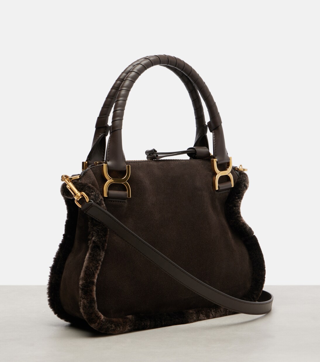 Marcie Small shearling-trimmed suede tote bag | Chloé