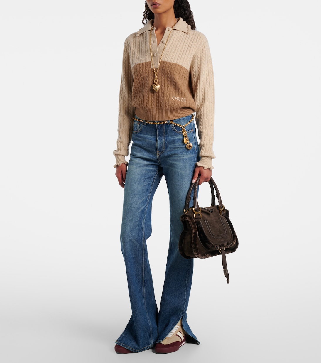 Marcie Small shearling-trimmed suede tote bag | Chloé