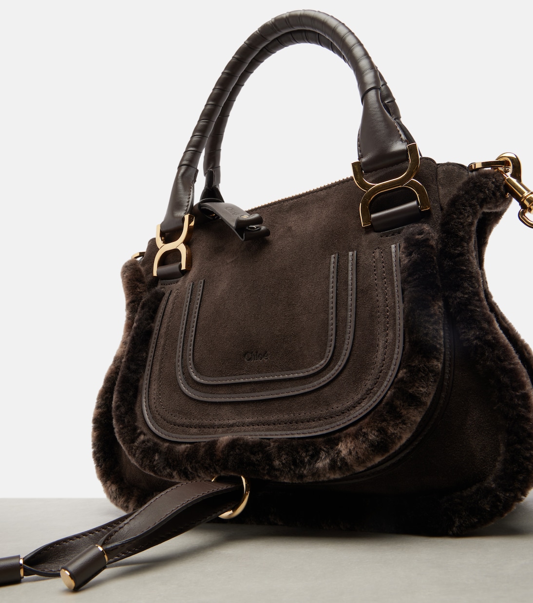 Marcie Small shearling-trimmed suede tote bag | Chloé