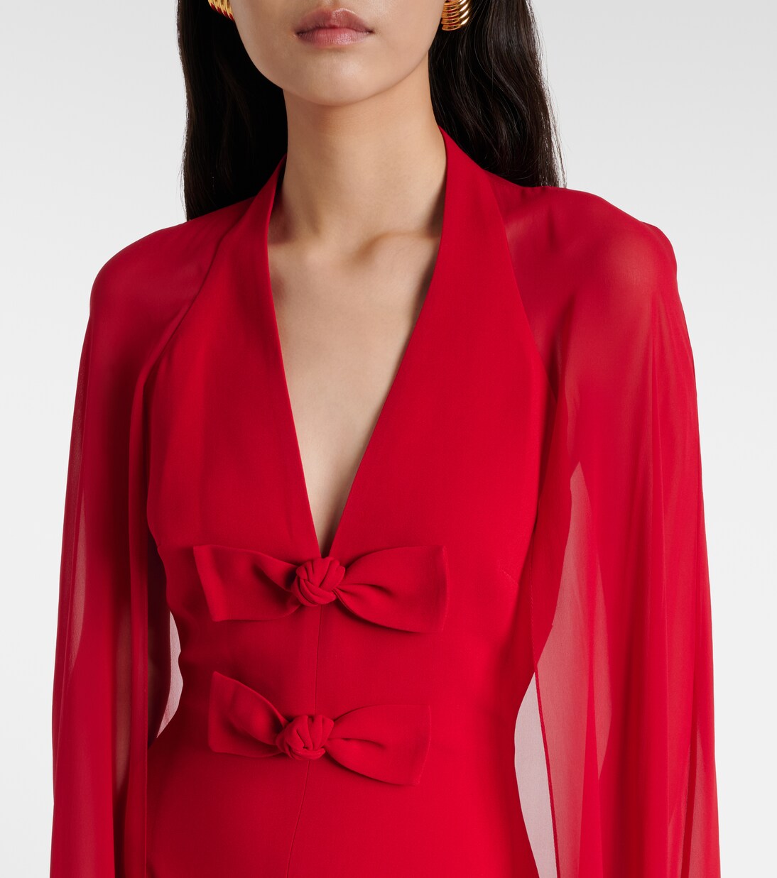 Bow-detail caped silk-blend gown | Elie Saab