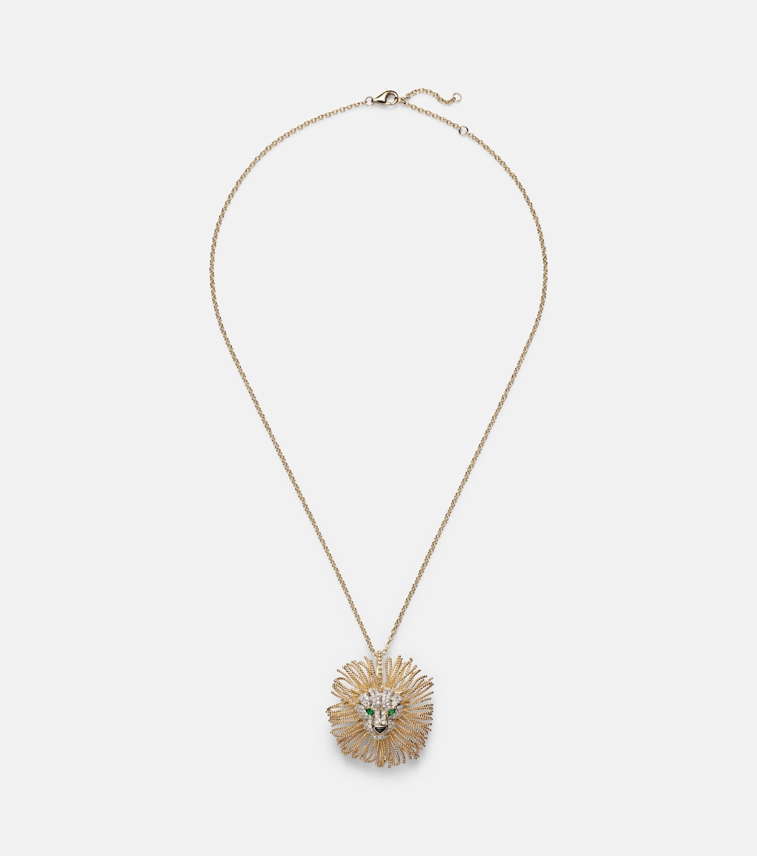 Collier Broche Lion en or 9 ct, diamants, tsavorites et onyx  | Yvonne Léon