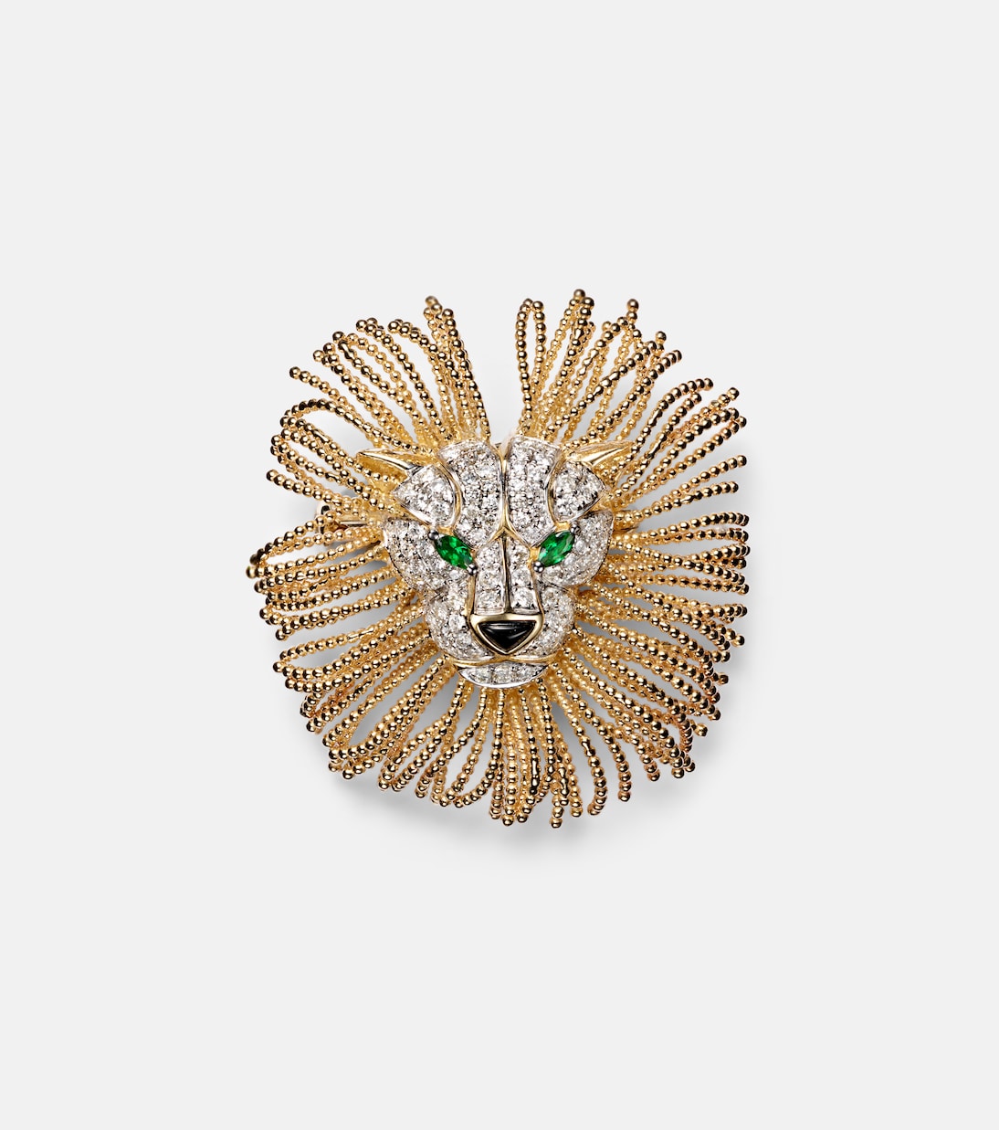 Collier Broche Lion en or 9 ct, diamants, tsavorites et onyx  | Yvonne Léon