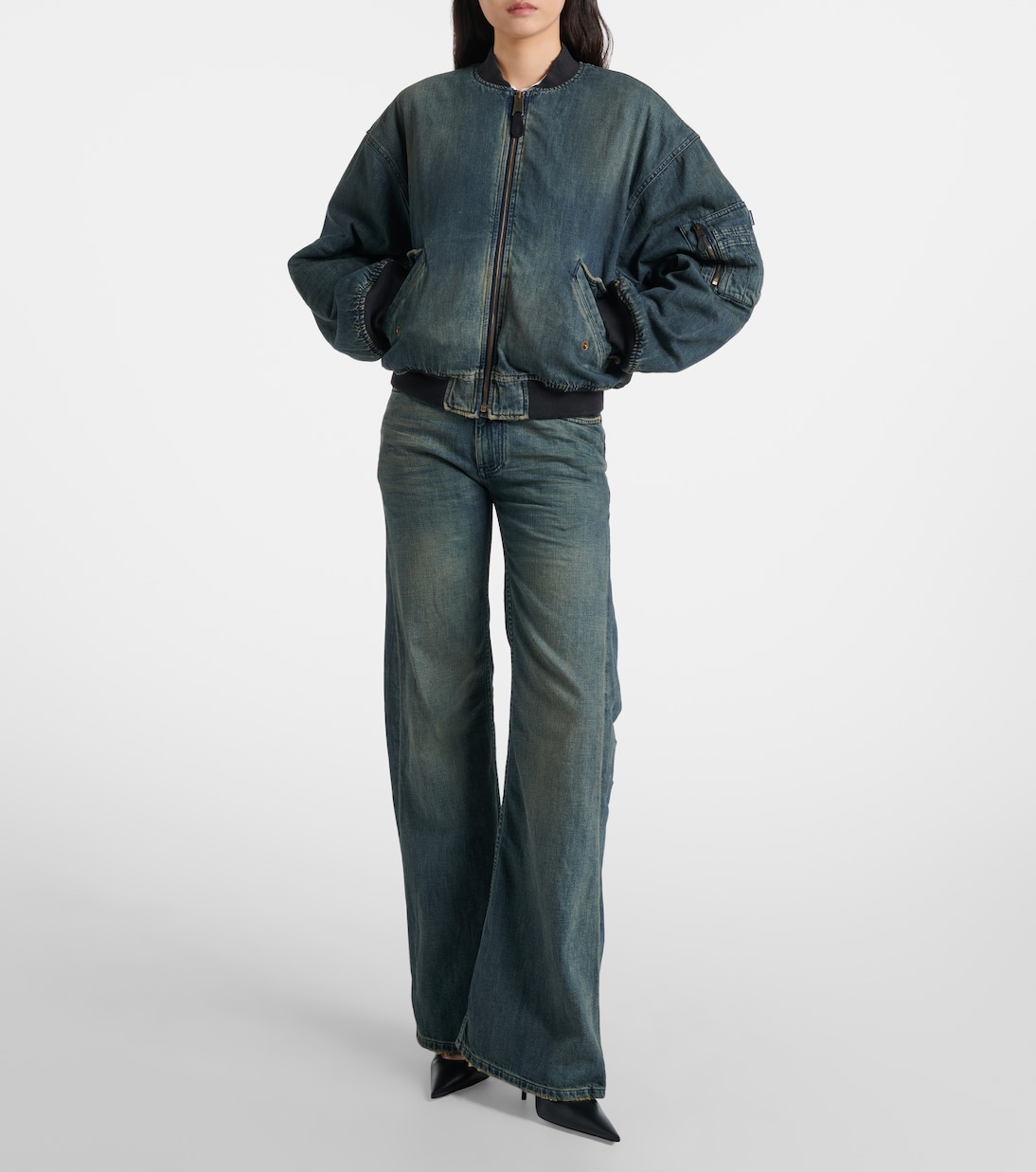 Chaqueta bomber de denim con efecto desgastado | Balenciaga