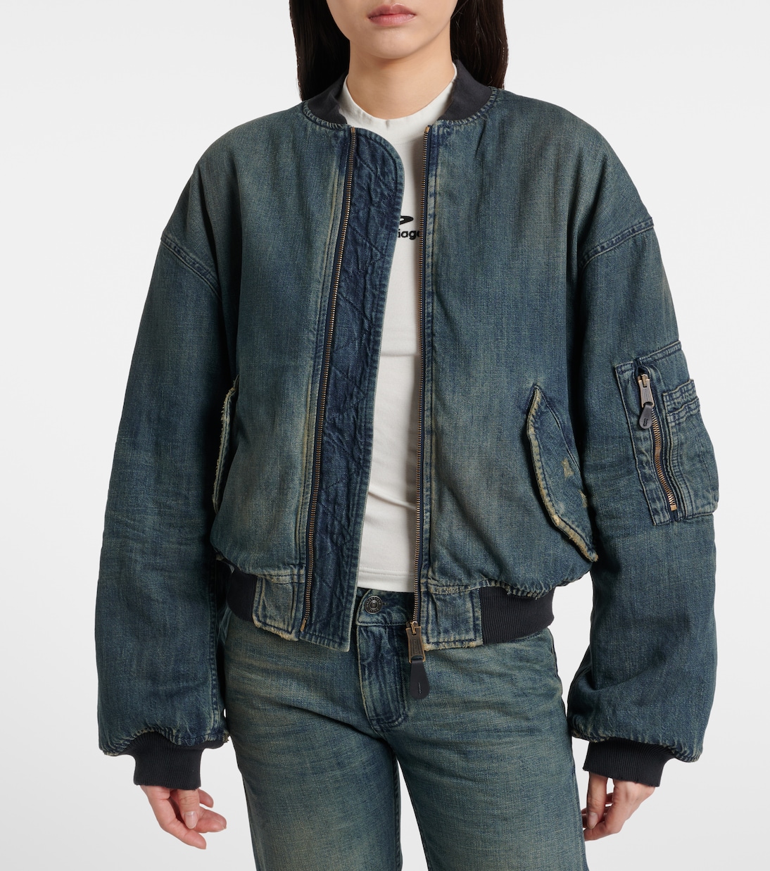 Chaqueta bomber de denim con efecto desgastado | Balenciaga