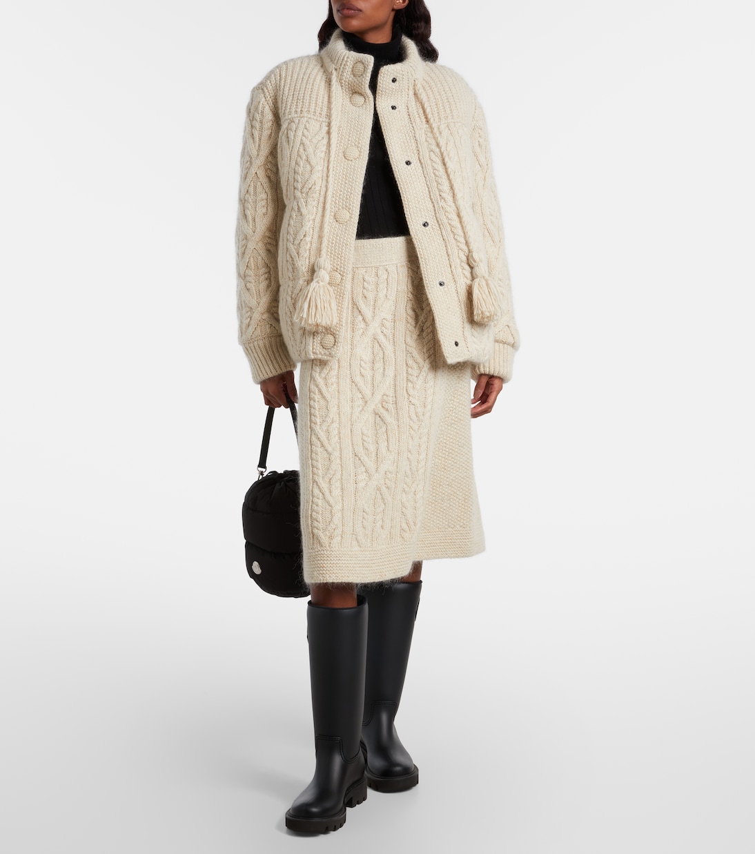 Falda midi trenzada de lana y mohair | Moncler Grenoble