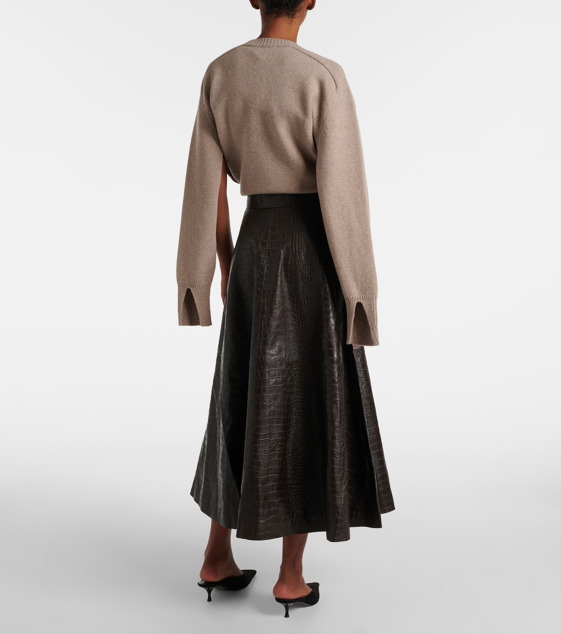 Crocodile-effect leather midi skirt | Róhe