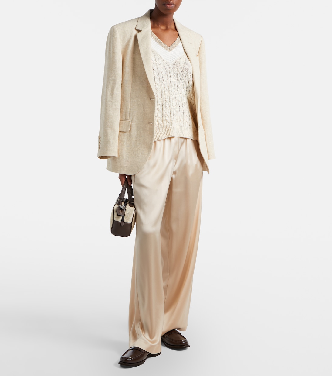Silk-blend satin wide-leg pants | Brunello Cucinelli
