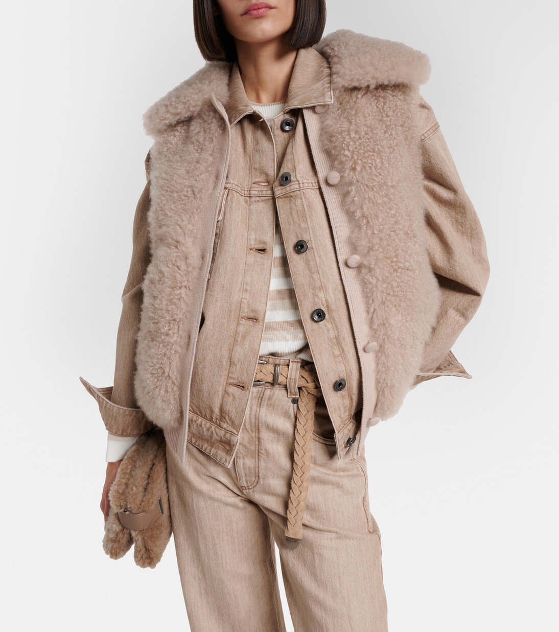 Veste sans manches en shearling bordé de laine | Yves Salomon