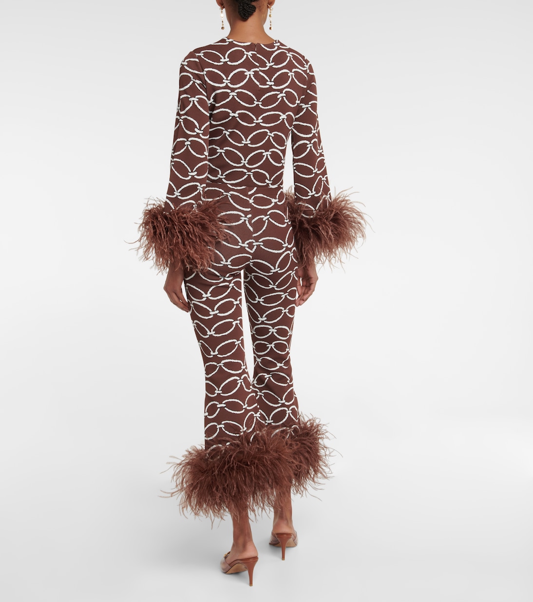 Feather-trimmed printed pants | Valentino