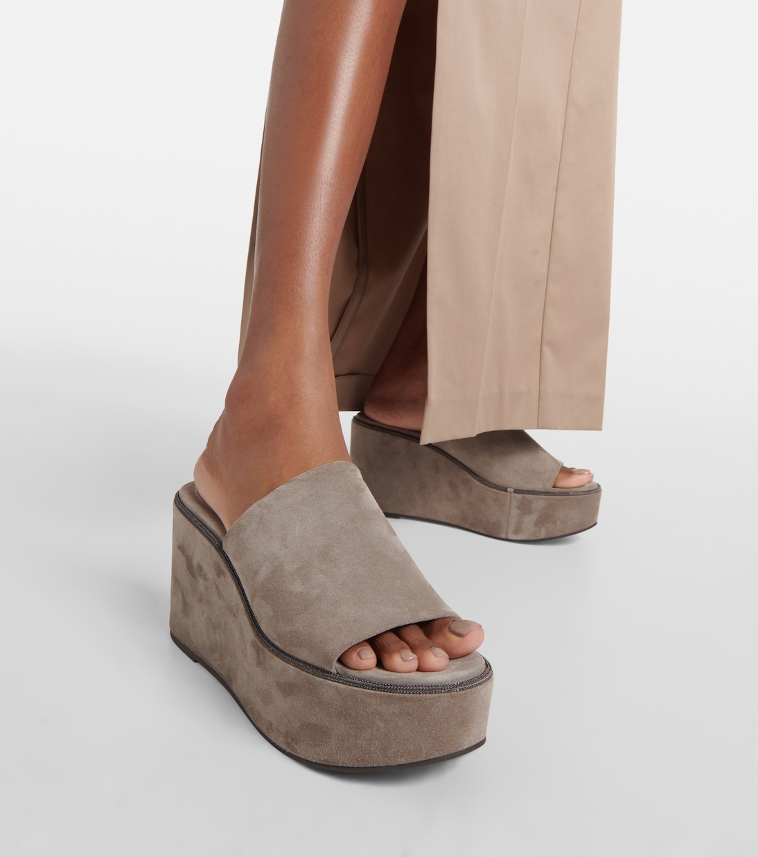 Sandalias con plataforma de ante | Brunello Cucinelli