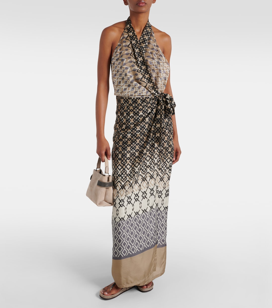 Sandali infradito in suede con monili | Brunello Cucinelli
