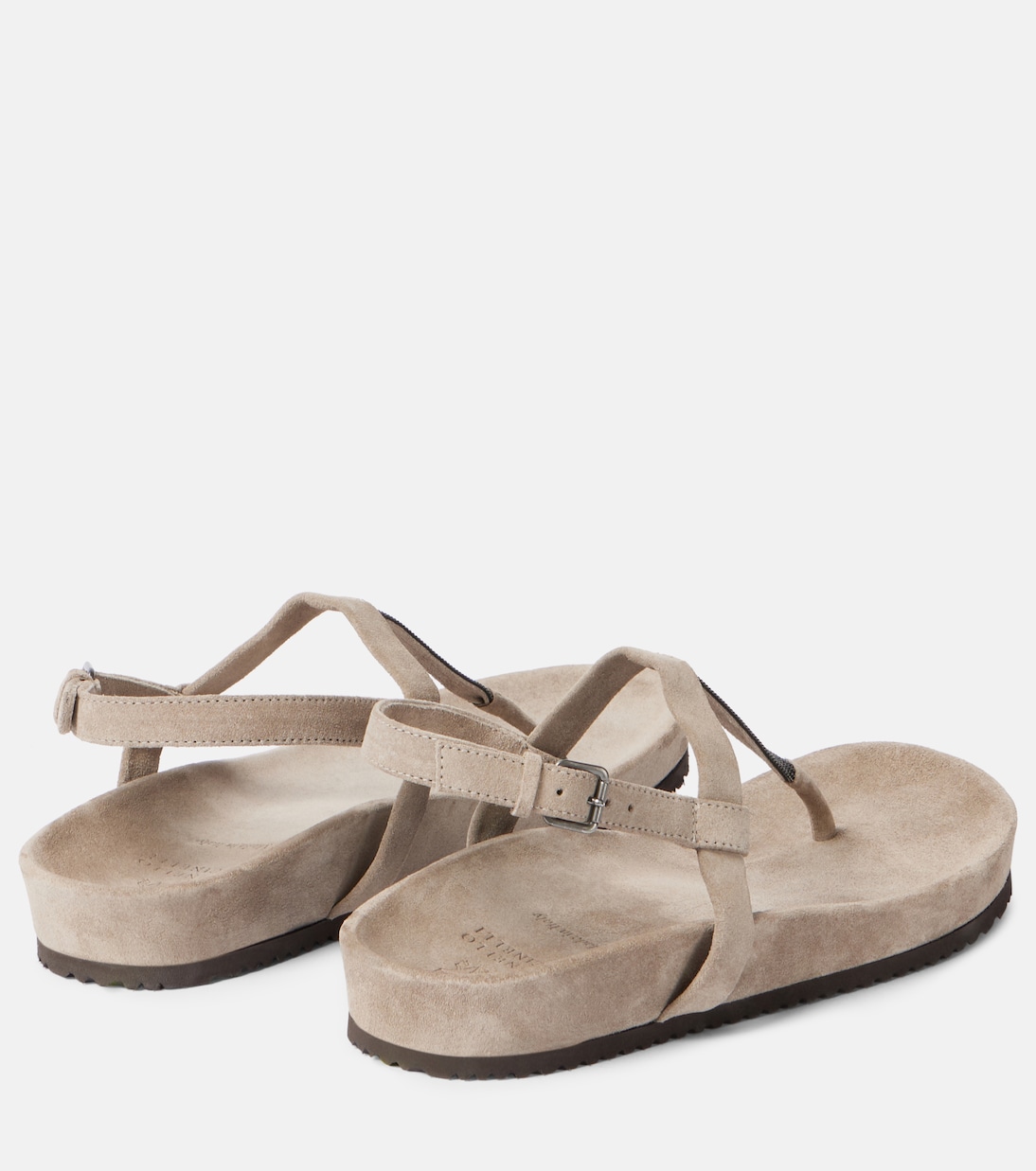 Sandali infradito in suede con monili | Brunello Cucinelli