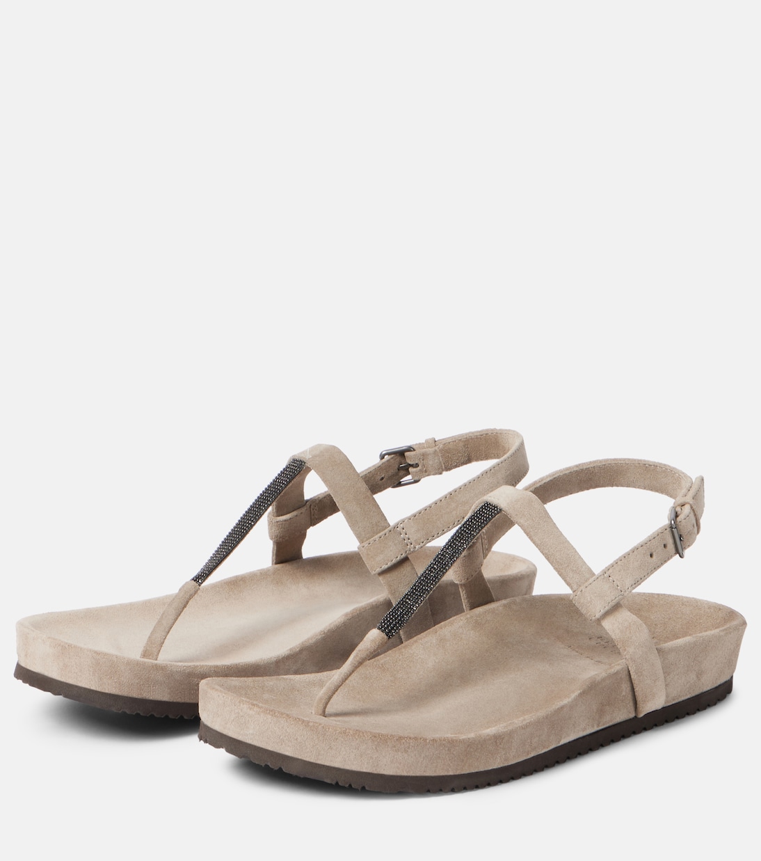 Sandali infradito in suede con monili | Brunello Cucinelli